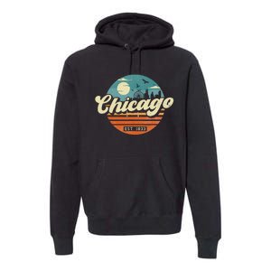 Chicago Illinois Retro Skyline Night Il Souvenirs Premium Hoodie