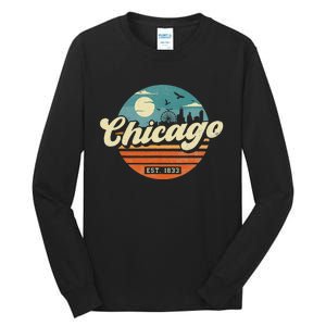 Chicago Illinois Retro Skyline Night Il Souvenirs Tall Long Sleeve T-Shirt