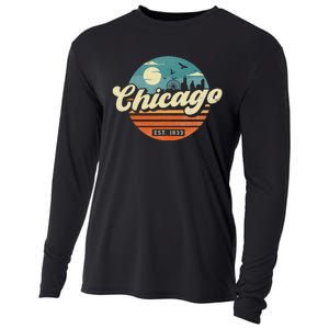 Chicago Illinois Retro Skyline Night Il Souvenirs Cooling Performance Long Sleeve Crew