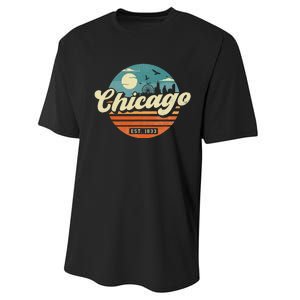 Chicago Illinois Retro Skyline Night Il Souvenirs Performance Sprint T-Shirt