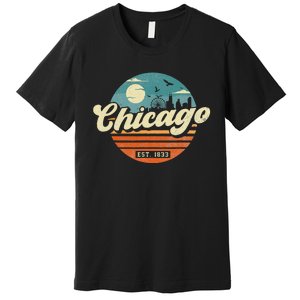 Chicago Illinois Retro Skyline Night Il Souvenirs Premium T-Shirt