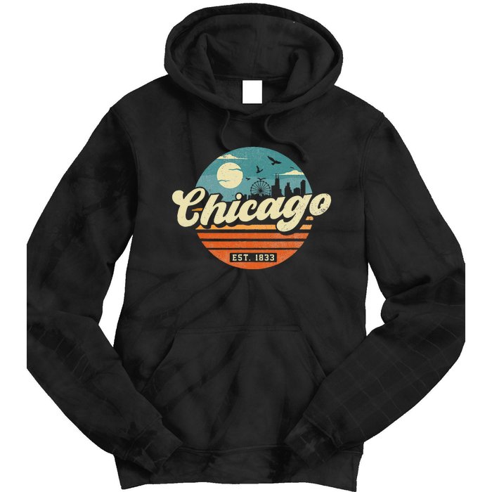 Chicago Illinois Retro Skyline Night Il Souvenirs Tie Dye Hoodie