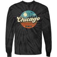 Chicago Illinois Retro Skyline Night Il Souvenirs Tie-Dye Long Sleeve Shirt