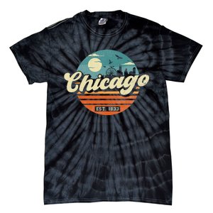 Chicago Illinois Retro Skyline Night Il Souvenirs Tie-Dye T-Shirt