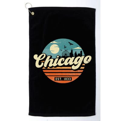 Chicago Illinois Retro Skyline Night Il Souvenirs Platinum Collection Golf Towel