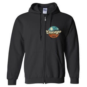 Chicago Illinois Retro Skyline Night Il Souvenirs Full Zip Hoodie