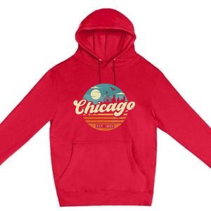 Chicago Illinois Retro Skyline Night Il Souvenirs Premium Pullover Hoodie