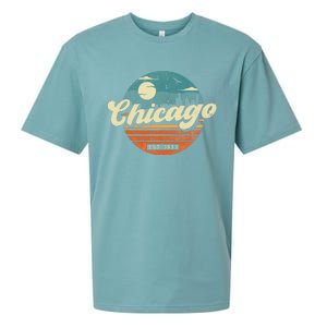 Chicago Illinois Retro Skyline Night Il Souvenirs Sueded Cloud Jersey T-Shirt