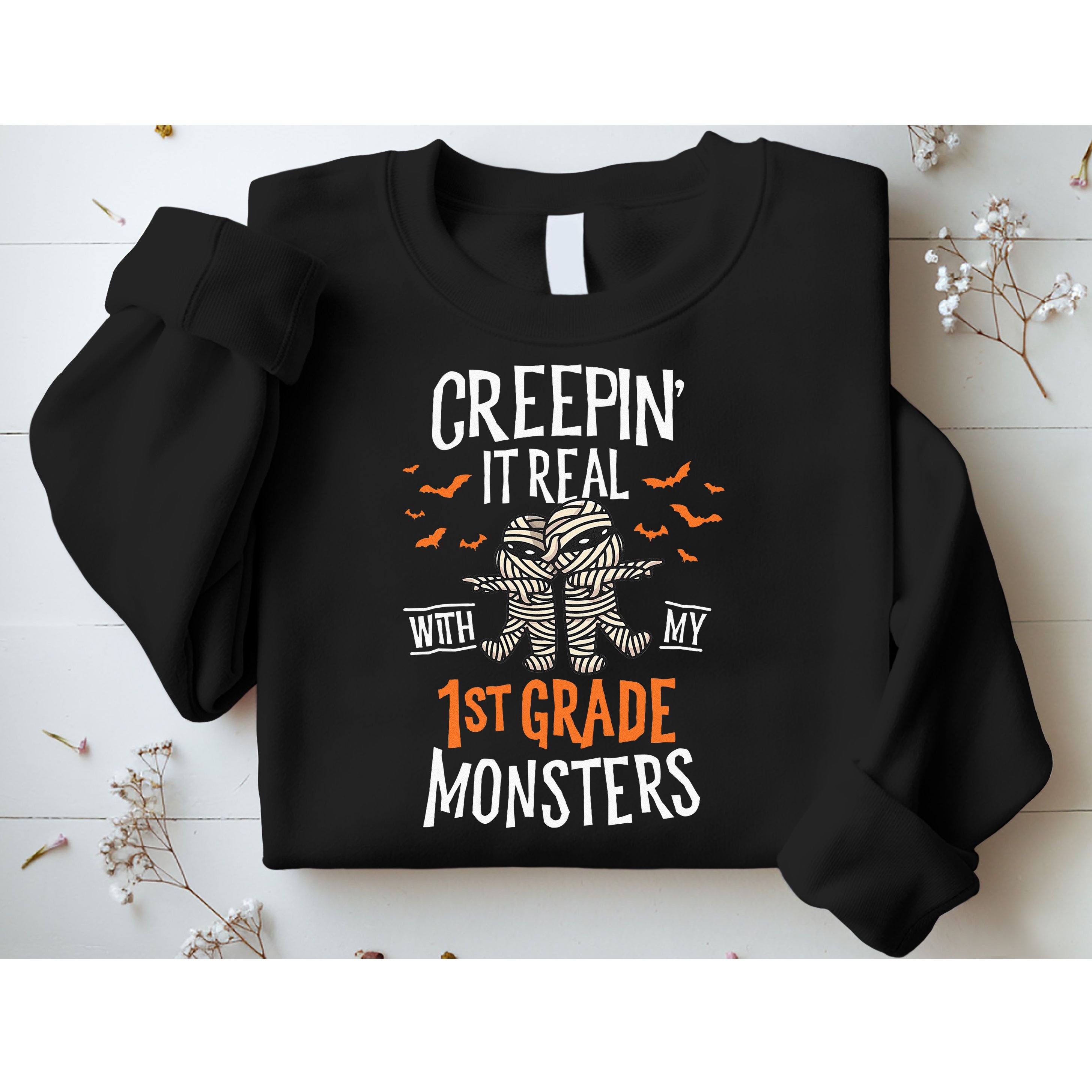 Creepin It Real With My 1st Grade Monsters Halloween Teacher Sweatshirt