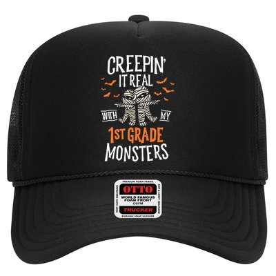 Creepin It Real With My 1st Grade Monsters Halloween Teacher Trucker Hat