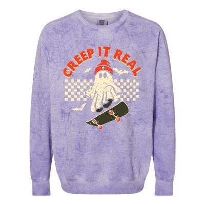 Creep It Real Skateboarding Retro Halloween Ghost Costume Colorblast Crewneck Sweatshirt