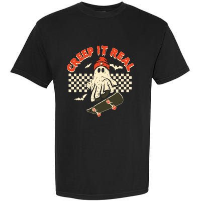 Creep It Real Skateboarding Retro Halloween Ghost Costume Garment-Dyed Heavyweight T-Shirt