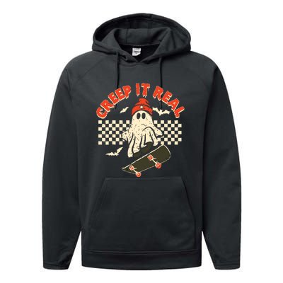 Creep It Real Skateboarding Retro Halloween Ghost Costume Performance Fleece Hoodie