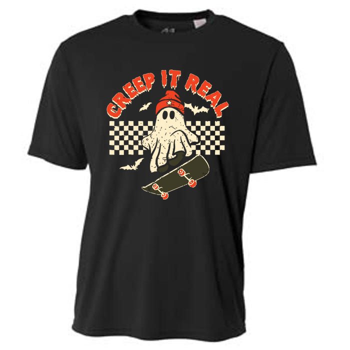 Creep It Real Skateboarding Retro Halloween Ghost Costume Cooling Performance Crew T-Shirt