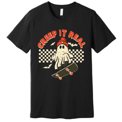 Creep It Real Skateboarding Retro Halloween Ghost Costume Premium T-Shirt