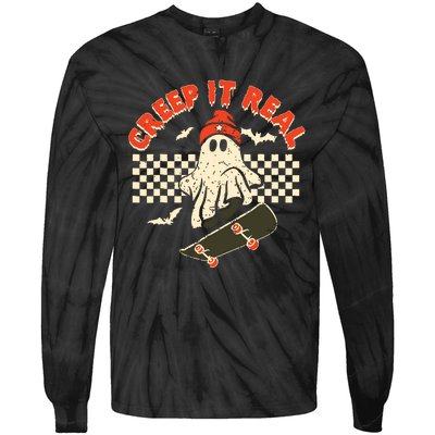 Creep It Real Skateboarding Retro Halloween Ghost Costume Tie-Dye Long Sleeve Shirt