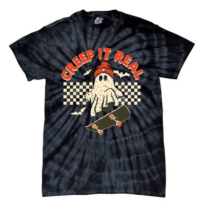 Creep It Real Skateboarding Retro Halloween Ghost Costume Tie-Dye T-Shirt