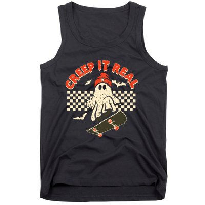 Creep It Real Skateboarding Retro Halloween Ghost Costume Tank Top