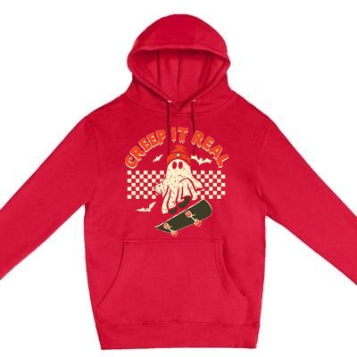 Creep It Real Skateboarding Retro Halloween Ghost Costume Premium Pullover Hoodie