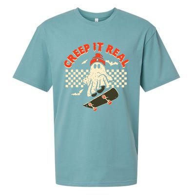 Creep It Real Skateboarding Retro Halloween Ghost Costume Sueded Cloud Jersey T-Shirt