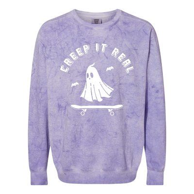 Creep It Real Skateboard Ghost Skateboarding Halloween Colorblast Crewneck Sweatshirt