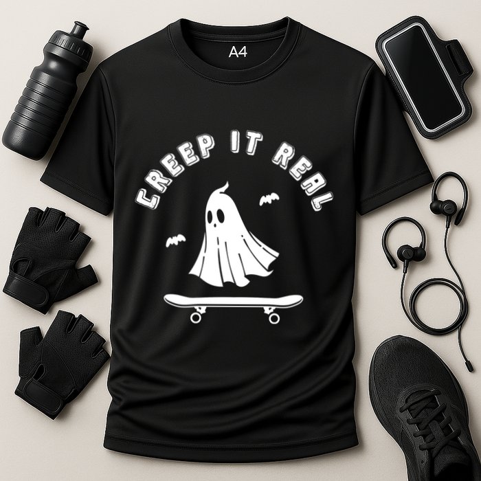 Creep It Real Skateboard Ghost Skateboarding Halloween Cooling Performance Crew T-Shirt