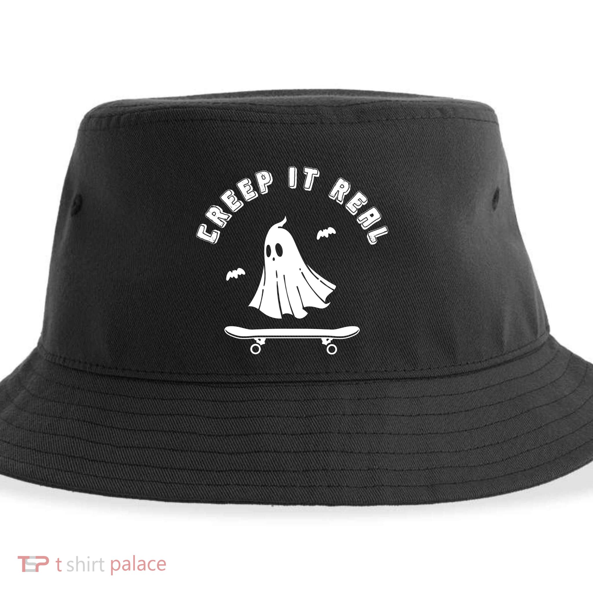 Creep It Real Skateboard Ghost Skateboarding Halloween Sustainable Bucket Hat
