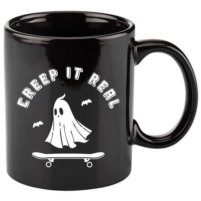 Creep It Real Skateboard Ghost Skateboarding Halloween 11oz C Handle Ceramic Mug
