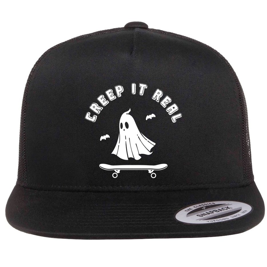 Creep It Real Skateboard Ghost Skateboarding Halloween Flat Bill Trucker Hat