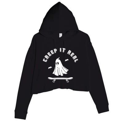Creep It Real Skateboard Ghost Skateboarding Halloween Crop Fleece Hoodie
