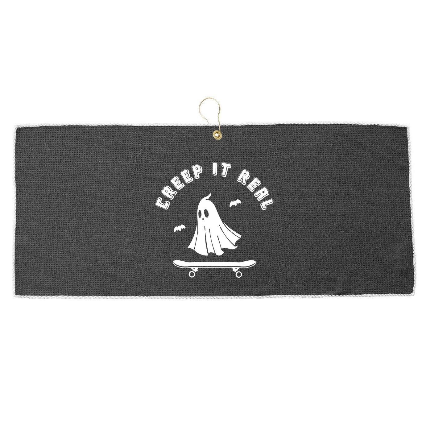 Creep It Real Skateboard Ghost Skateboarding Halloween Large Microfiber Waffle Golf Towel