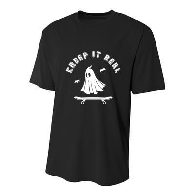 Creep It Real Skateboard Ghost Skateboarding Halloween Youth Performance Sprint T-Shirt