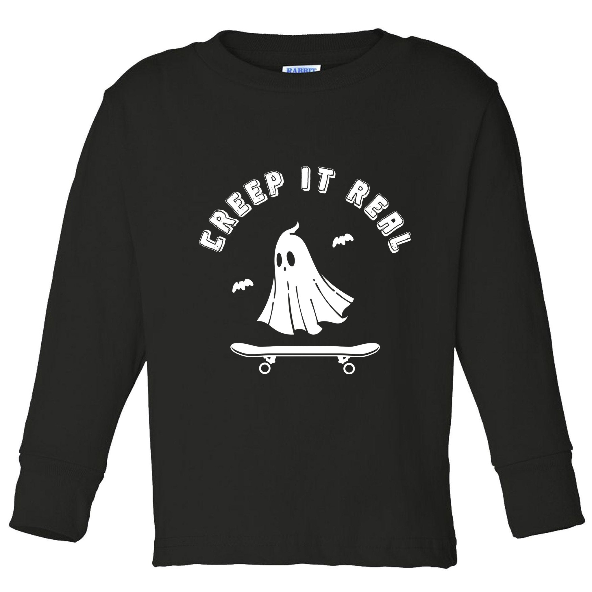 Creep It Real Skateboard Ghost Skateboarding Halloween Toddler Long Sleeve Shirt