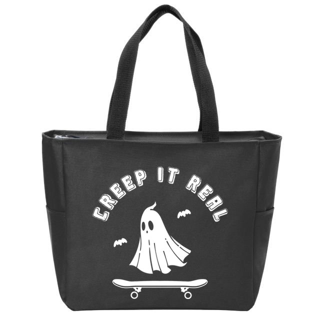 Creep It Real Skateboard Ghost Skateboarding Halloween Zip Tote Bag