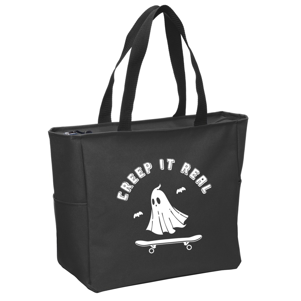 Creep It Real Skateboard Ghost Skateboarding Halloween Zip Tote Bag