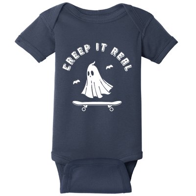 Creep It Real Skateboard Ghost Skateboarding Halloween Baby Bodysuit