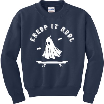 Creep It Real Skateboard Ghost Skateboarding Halloween Kids Sweatshirt