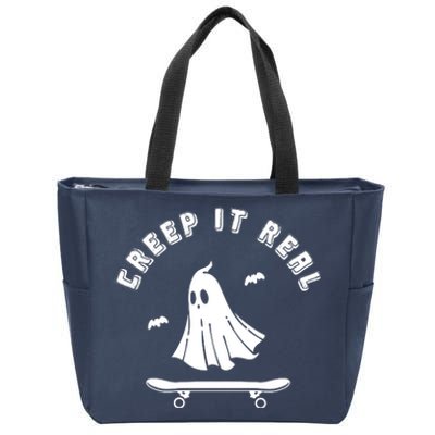 Creep It Real Skateboard Ghost Skateboarding Halloween Zip Tote Bag