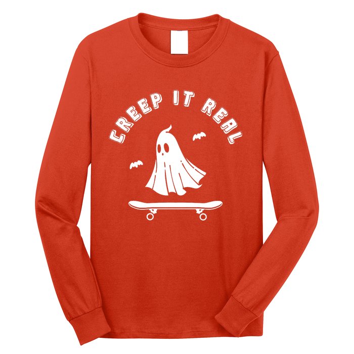 Creep It Real Skateboard Ghost Skateboarding Halloween Long Sleeve Shirt