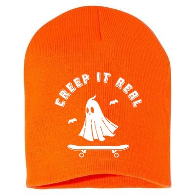 Creep It Real Skateboard Ghost Skateboarding Halloween Short Acrylic Beanie