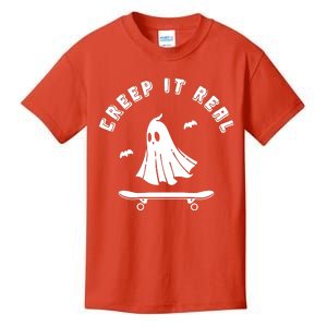 Creep It Real Skateboard Ghost Skateboarding Halloween Kids T-Shirt