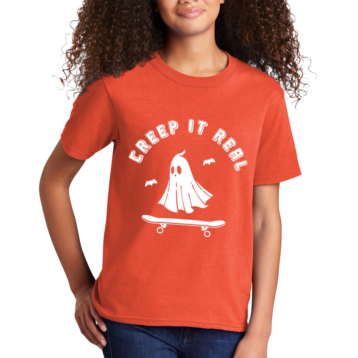 Creep It Real Skateboard Ghost Skateboarding Halloween Kids T-Shirt