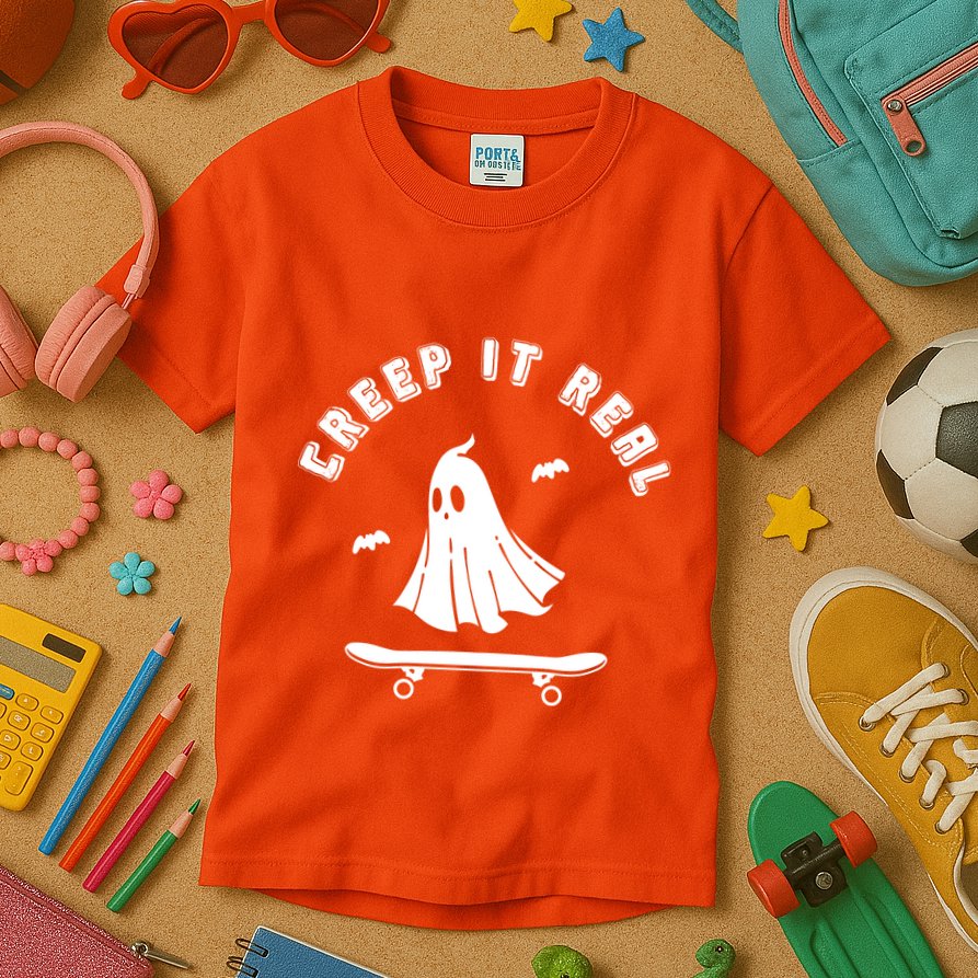 Creep It Real Skateboard Ghost Skateboarding Halloween Kids T-Shirt