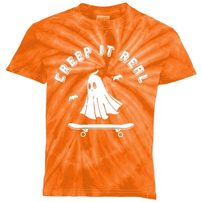 Creep It Real Skateboard Ghost Skateboarding Halloween Kids Tie-Dye T-Shirt