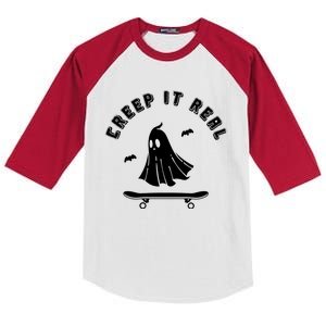 Creep It Real Skateboard Ghost Skateboarding Halloween Kids Colorblock Raglan Jersey