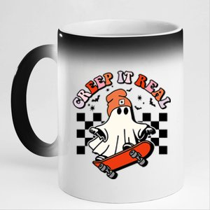 Creep It Real Skateboarding Ghost Retro Halloween Costume Cute Gift 11oz Black Color Changing Mug