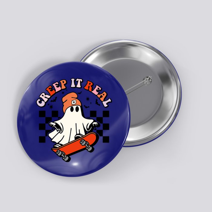 Creep It Real Skateboarding Ghost Retro Halloween Costume Cute Gift Button