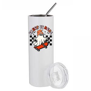 Creep It Real Skateboarding Ghost Retro Halloween Costume Cute Gift Stainless Steel Tumbler