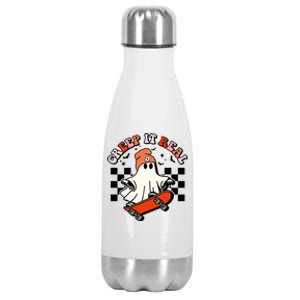 Creep It Real Skateboarding Ghost Retro Halloween Costume Cute Gift Stainless Steel Insulated Water Bottle