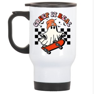 Creep It Real Skateboarding Ghost Retro Halloween Costume Cute Gift Stainless Steel Travel Mug